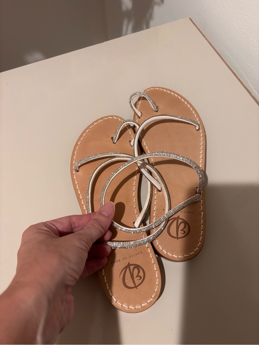 Vero Cuoio Tan Sandals with Silver Rhinestone Straps